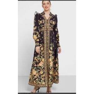 DlY.XY CHIFFON LONG BLACK PRINTED BOHO‎ DRESS XL